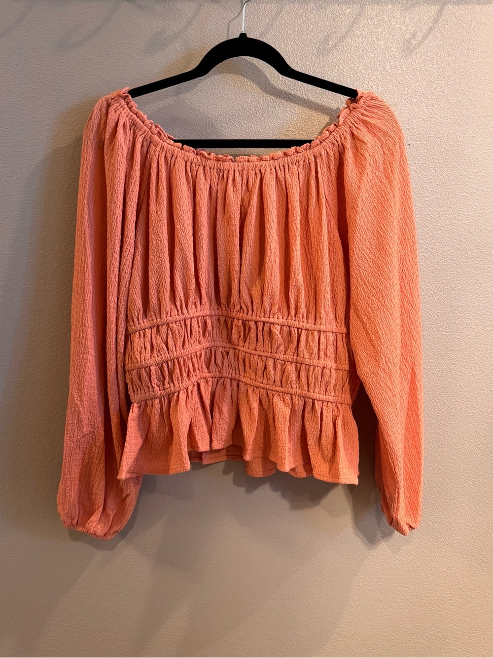 easel Coral Off-Shoulder Smocked Waist Blouse